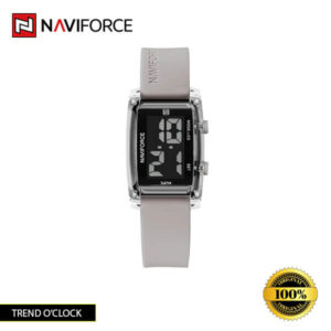 Naviforce NF7118 watch with a black dial and sleek gray silicone strap.