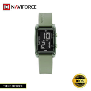 Naviforce NF7118 watch with a black dial and stylish green silicone strap.