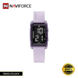 Naviforce NF7118 watch with a black dial and vibrant purple silicone strap.