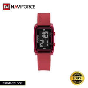 Naviforce 7118 watch with a black dial and bold red silicone strap.