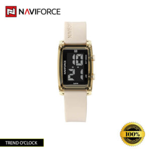 Naviforce 7118 watch with a black dial and elegant rose gold silicone strap.